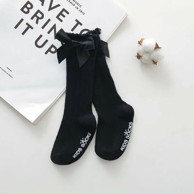 New Toddlers Summer Clothing Girls Big Bow Knee High Long Soft Cotton Lace Socks Baby Girl Bowknot Cotton Socks Kids