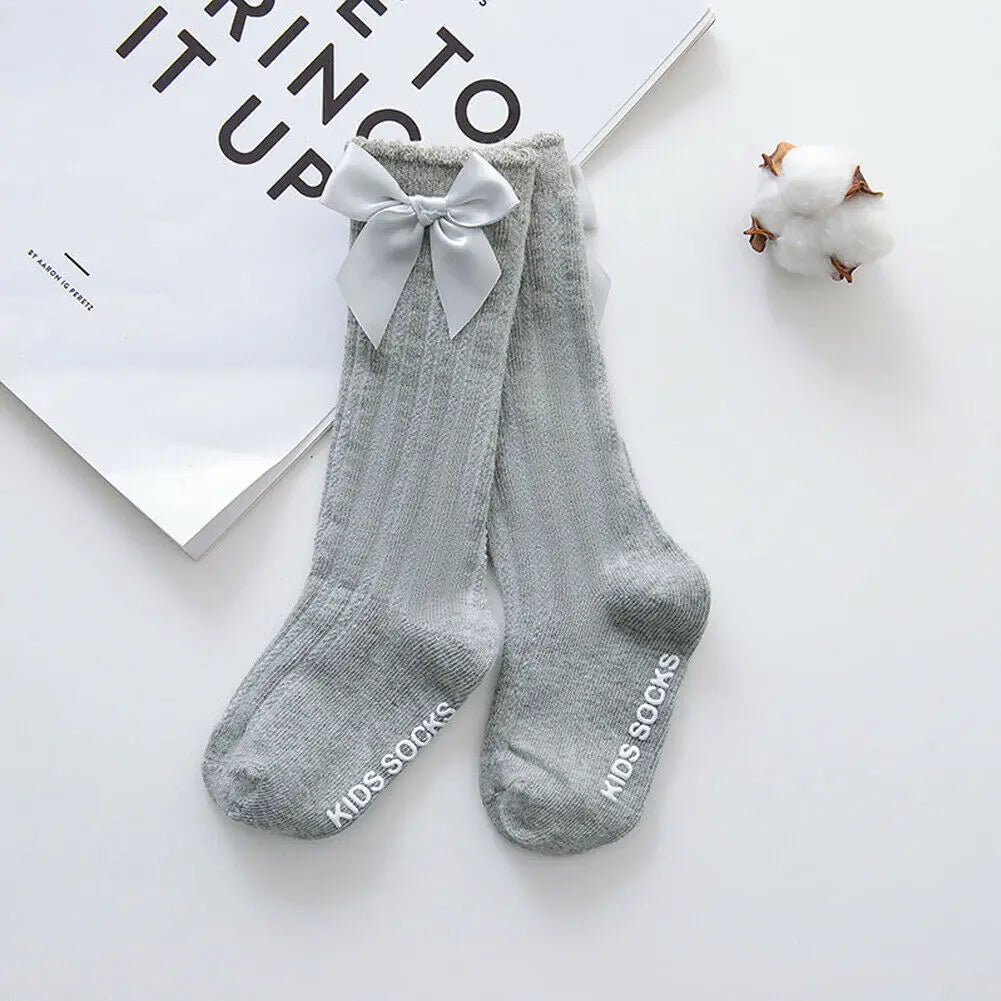 New Toddlers Summer Clothing Girls Big Bow Knee High Long Soft Cotton Lace Socks Baby Girl Bowknot Cotton Socks Kids
