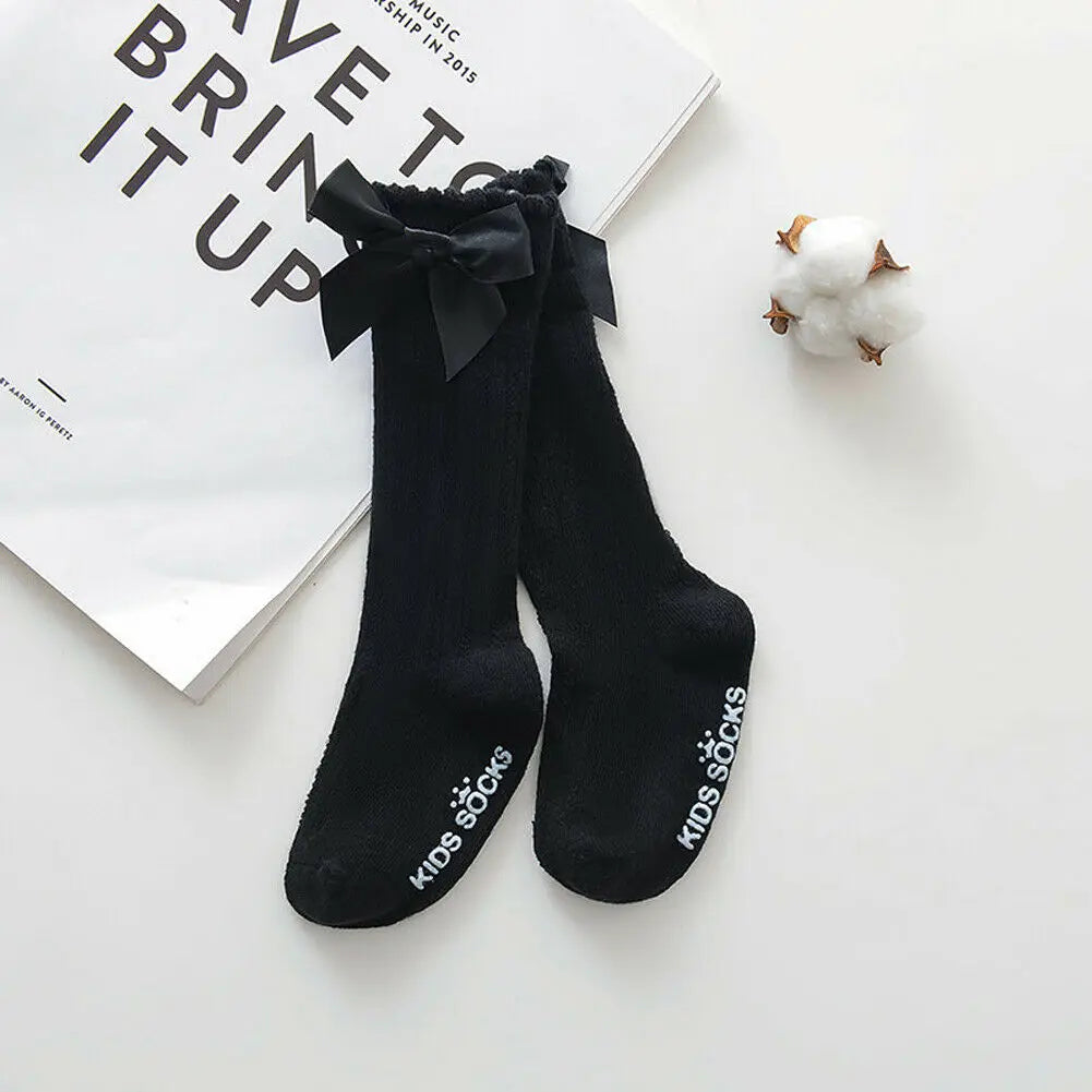 New Toddlers Summer Clothing Girls Big Bow Knee High Long Soft Cotton Lace Socks Baby Girl Bowknot Cotton Socks Kids