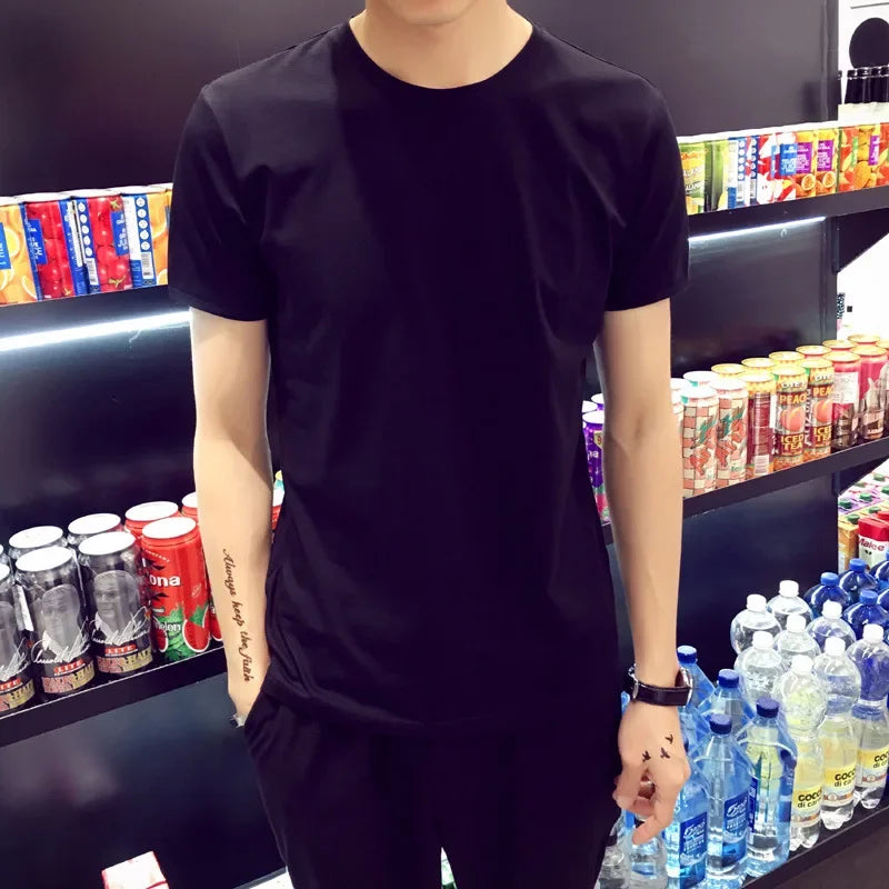 Men Cotton T-Shirt Loose Oversize Tshirt Casual Breathable Short Sleeve Round Neck Sport T-shirts Gym Fitness Running Sportswear