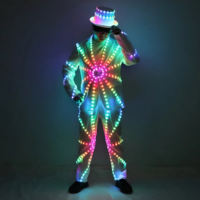 Full Color LED Suit Costumes Clothes Lights Glowing Stage Dance Performance Show Dress Luminous Light Up Clothing For Night Club