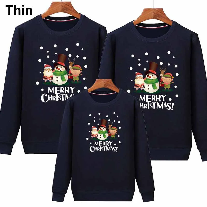 Family Matching Clothing Christmas Mother Daughter Warm Sweatshirt Father Son Cartoon Tops Autumn Winter Padded Thickened Clothe