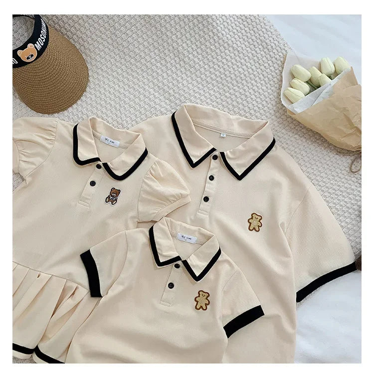 Family Clothing 2025 SummerFather Son T Shirt Mother Daughter Girl Dresses Women Dress Bear Brother and Sister Matching Clothes