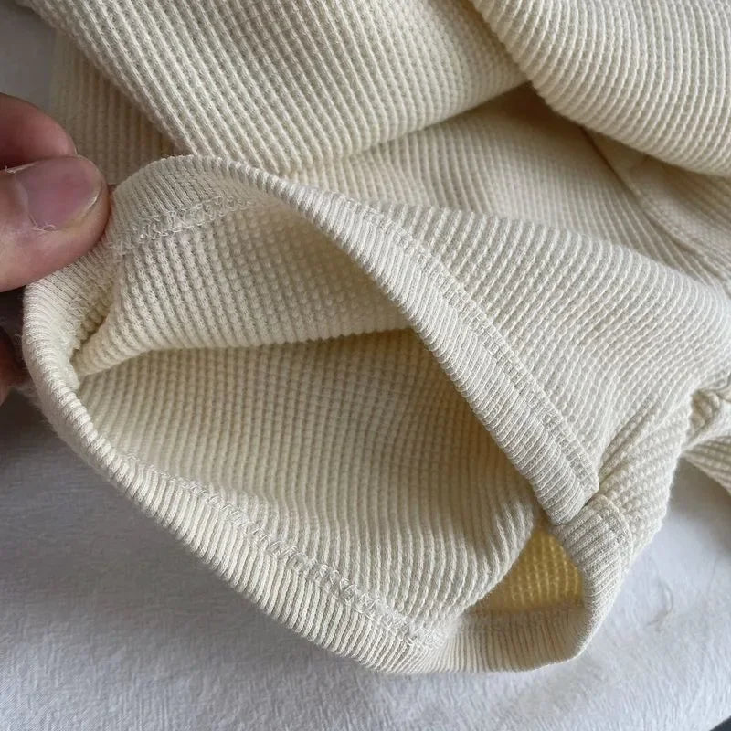 Children Clothing Set Korean Style Boys and Girls Short Sleeve Waffler Suit Muslin Baby Casual Kids Simple Solid Color Two Piece