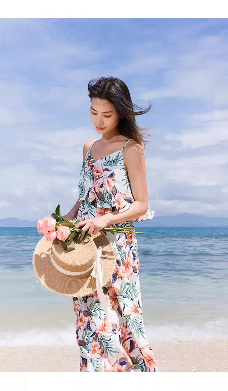 Family Look Vacation Beach Clothing Mom Daughter Sleeveless Dress Dad Son Matching Floral Shirt Set Parent Child Holiday Clothes