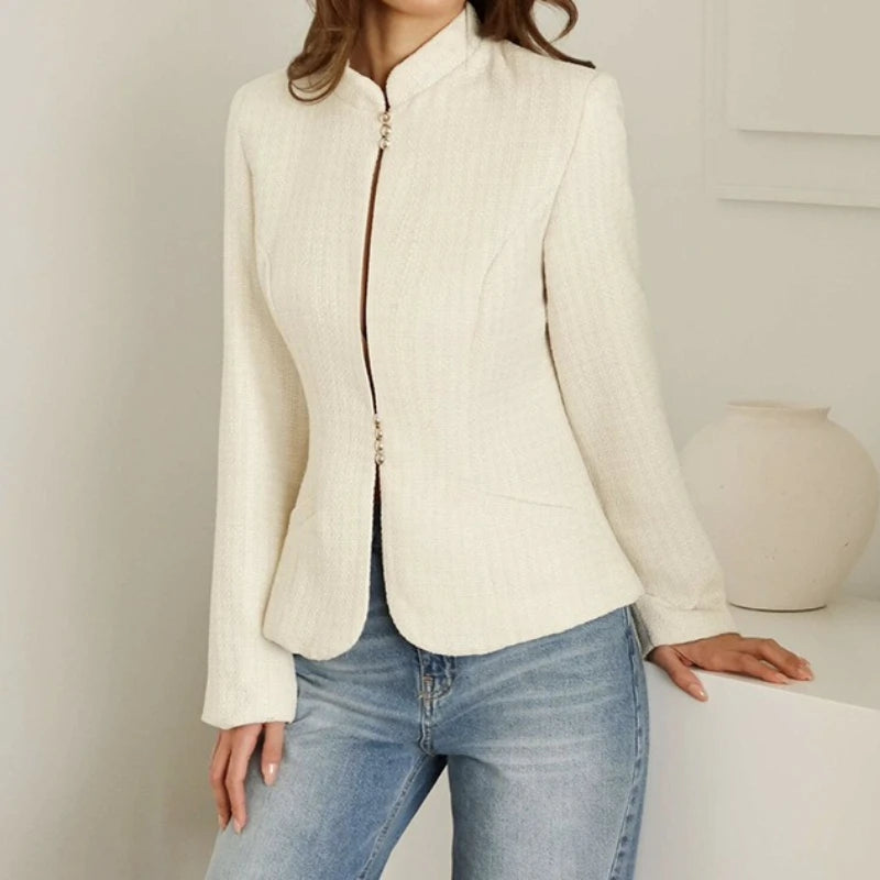 Women's Clothing 2026 Spring New Temperament Stand-up Collar Design Sense Slim Casual Suit Small Blazer