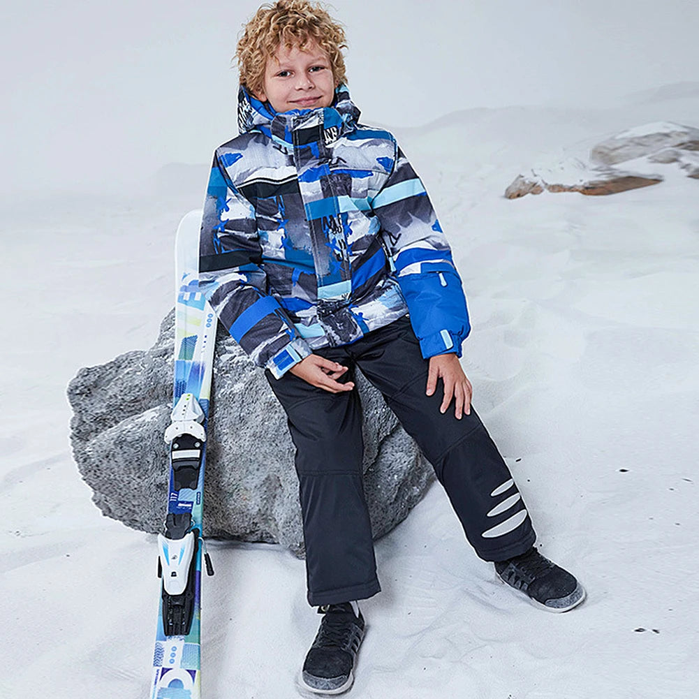 Children's Skisuits Boys Girls Winter Windproof Waterproof Warm Fleece Hooded Jacket Pants Skiing Suits Snowboarding Sports Wear