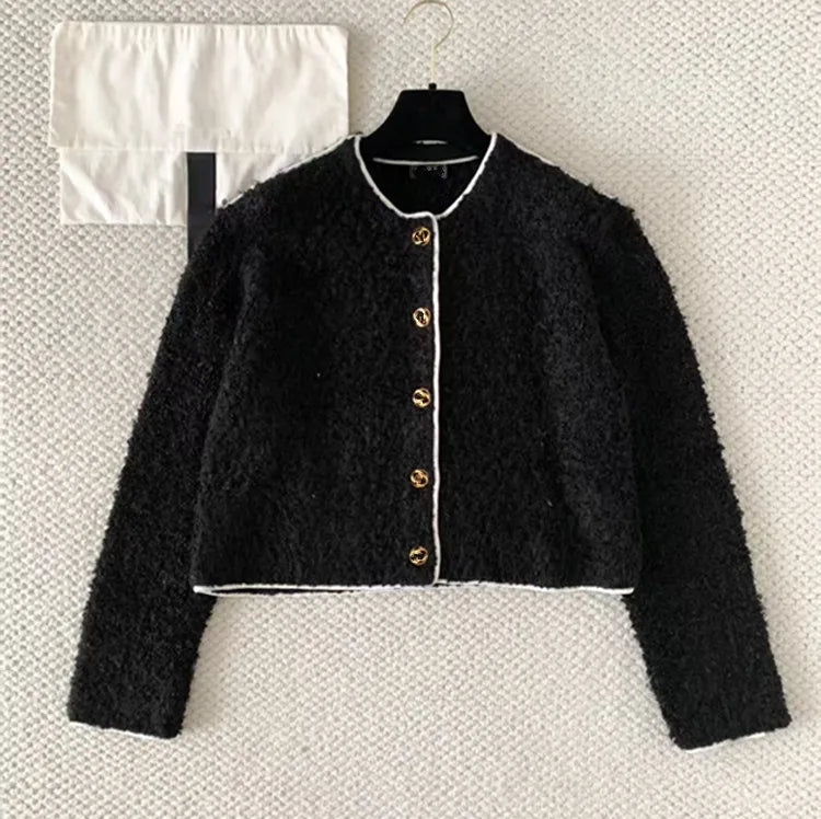 Customization New styles of European women's clothing for 2026 Long-sleeved single-breasted knitted tweed coat
