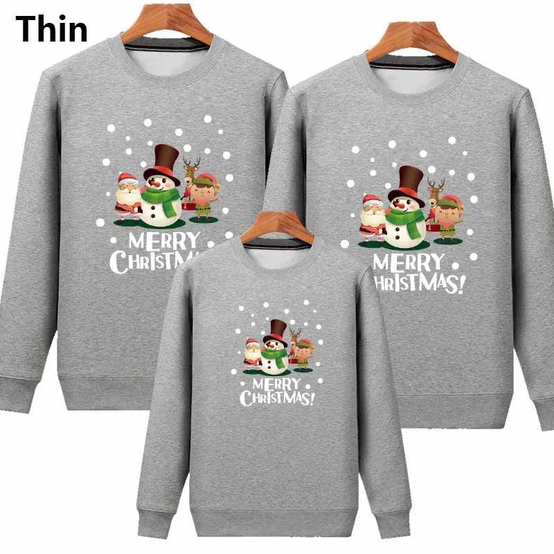 Family Matching Clothing Christmas Mother Daughter Warm Sweatshirt Father Son Cartoon Tops Autumn Winter Padded Thickened Clothe