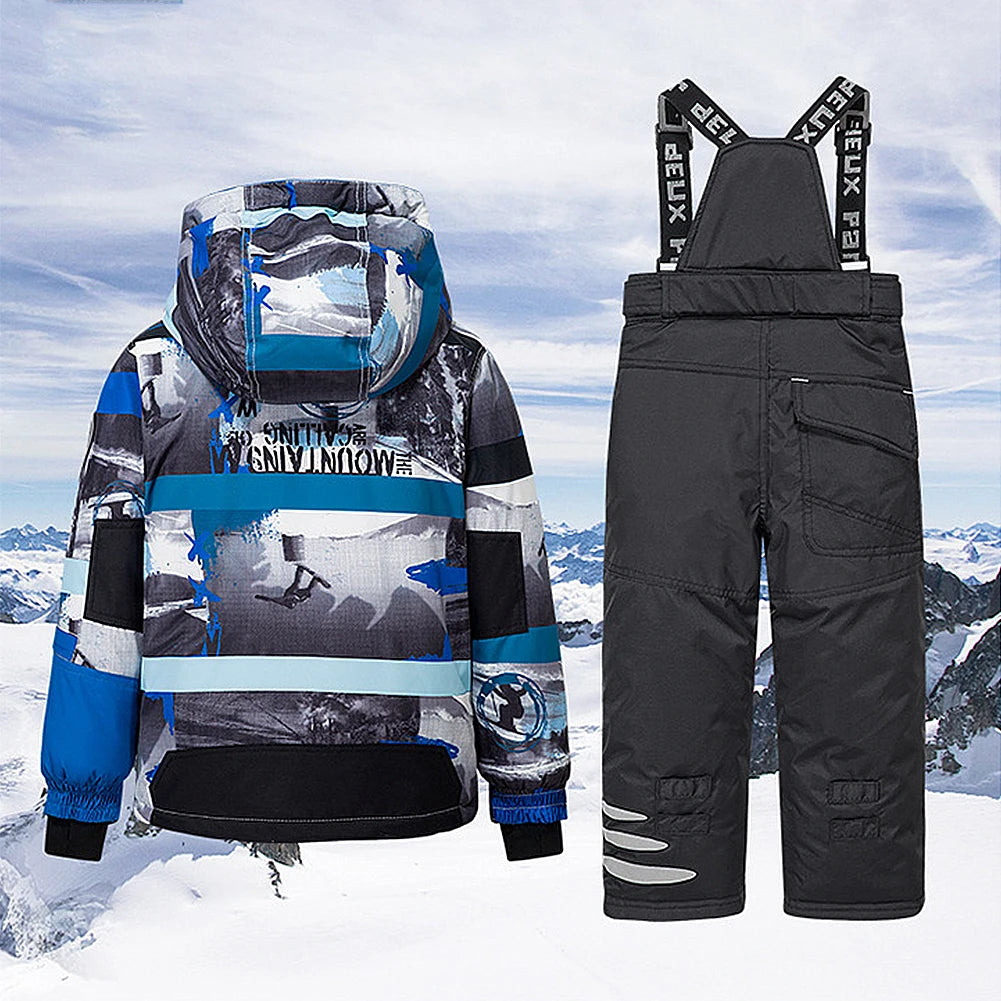 Children's Skisuits Boys Girls Winter Windproof Waterproof Warm Fleece Hooded Jacket Pants Skiing Suits Snowboarding Sports Wear