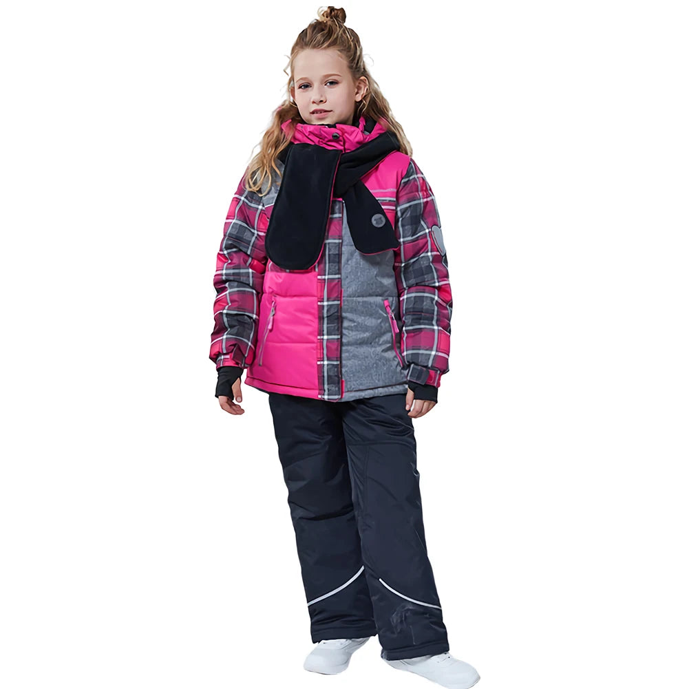 Children's Skisuits Boys Girls Winter Windproof Waterproof Warm Fleece Hooded Jacket Pants Skiing Suits Snowboarding Sports Wear