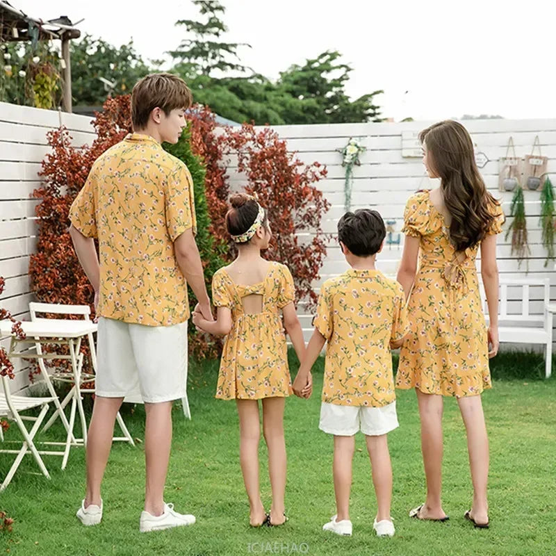 Family Parent Child Clothes Set Look Vacation Clothing FatherResort Floral Dress and Son Baby Beach Shirts Sets Mother Daughter