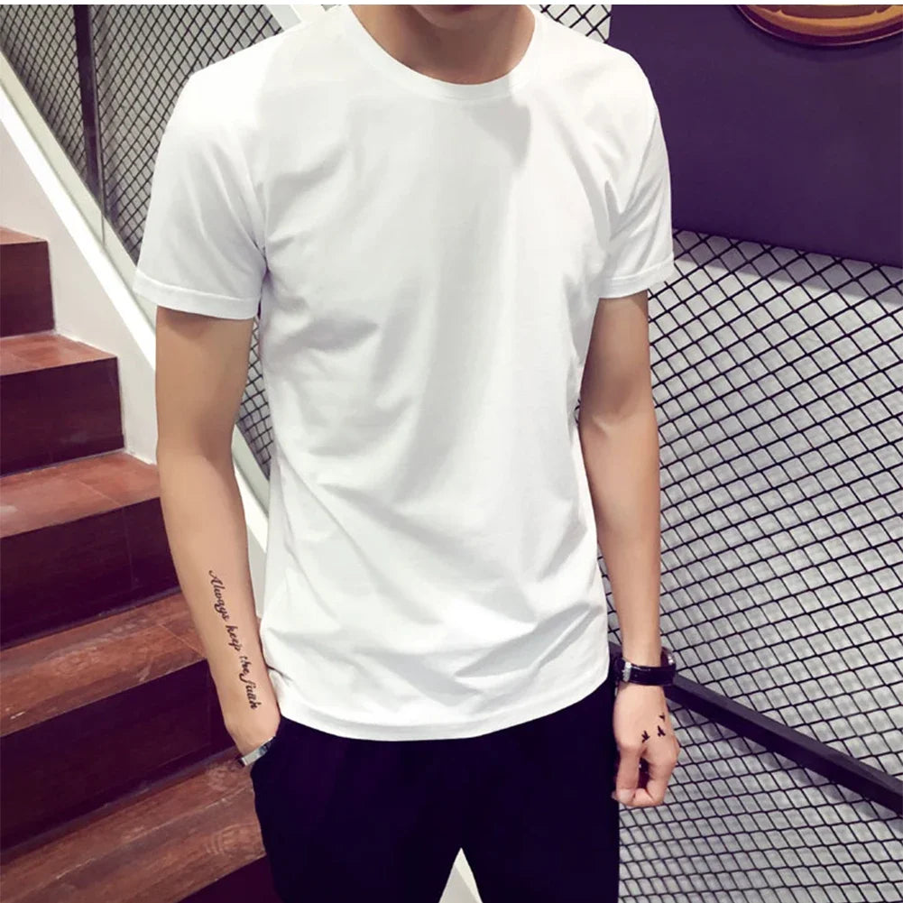 Men Cotton T-Shirt Loose Oversize Tshirt Casual Breathable Short Sleeve Round Neck Sport T-shirts Gym Fitness Running Sportswear