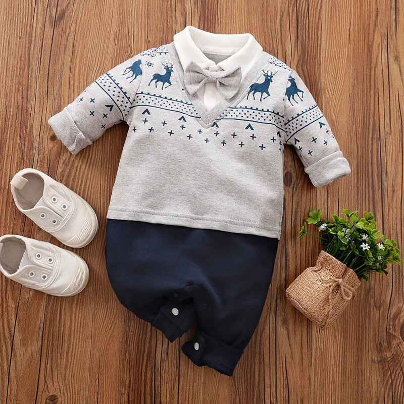 Newborn Clothing Party Gentleman Style Cotton Comfortable And Soft Boys And Girls0-18 SpringAnd AutumnLong Sleeved Baby Bodysuit