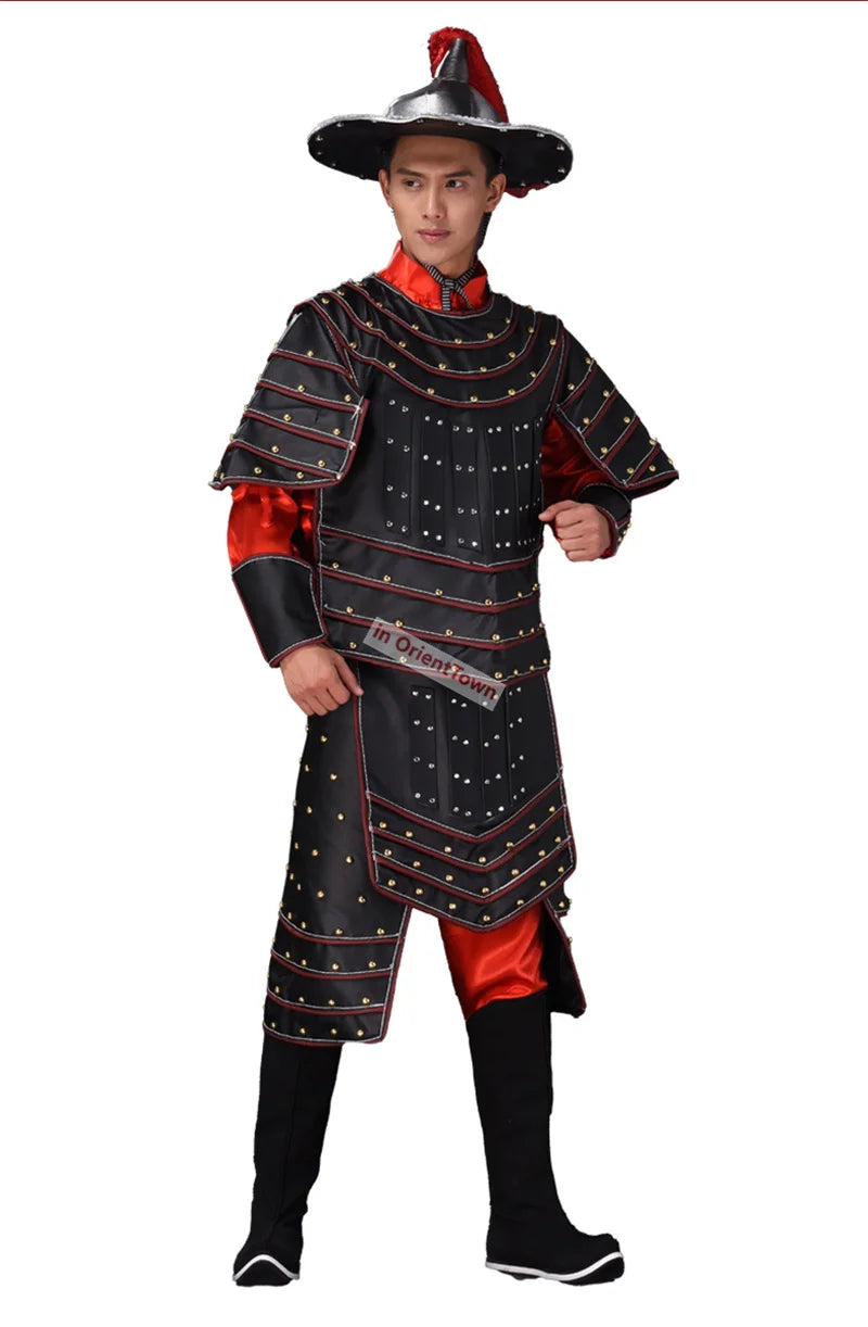 Ancient China Nan Bei and Ming Dynasty Clothing Male General Armor Stage Costume Black Warrior Battle Robe Performance Costume