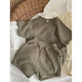 Children Clothing Set Korean Style Boys and Girls Short Sleeve Waffler Suit Muslin Baby Casual Kids Simple Solid Color Two Piece