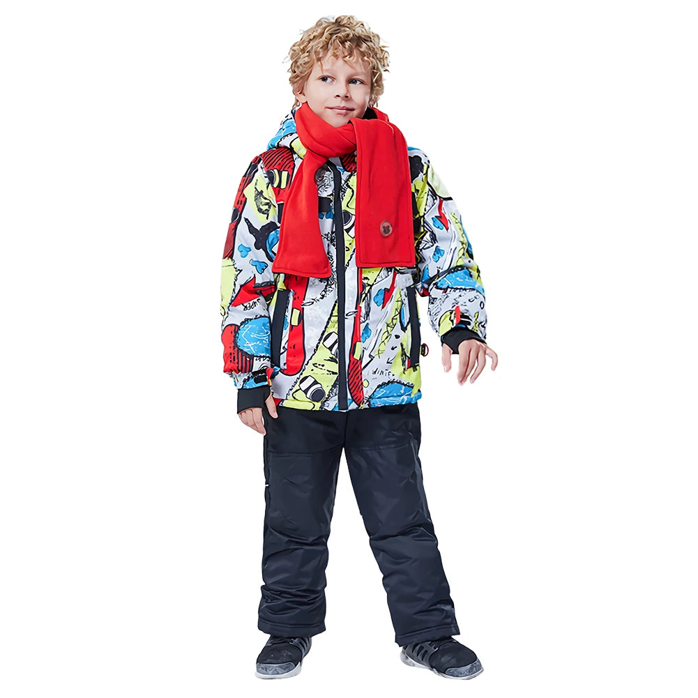 Children's Skisuits Boys Girls Winter Windproof Waterproof Warm Fleece Hooded Jacket Pants Skiing Suits Snowboarding Sports Wear