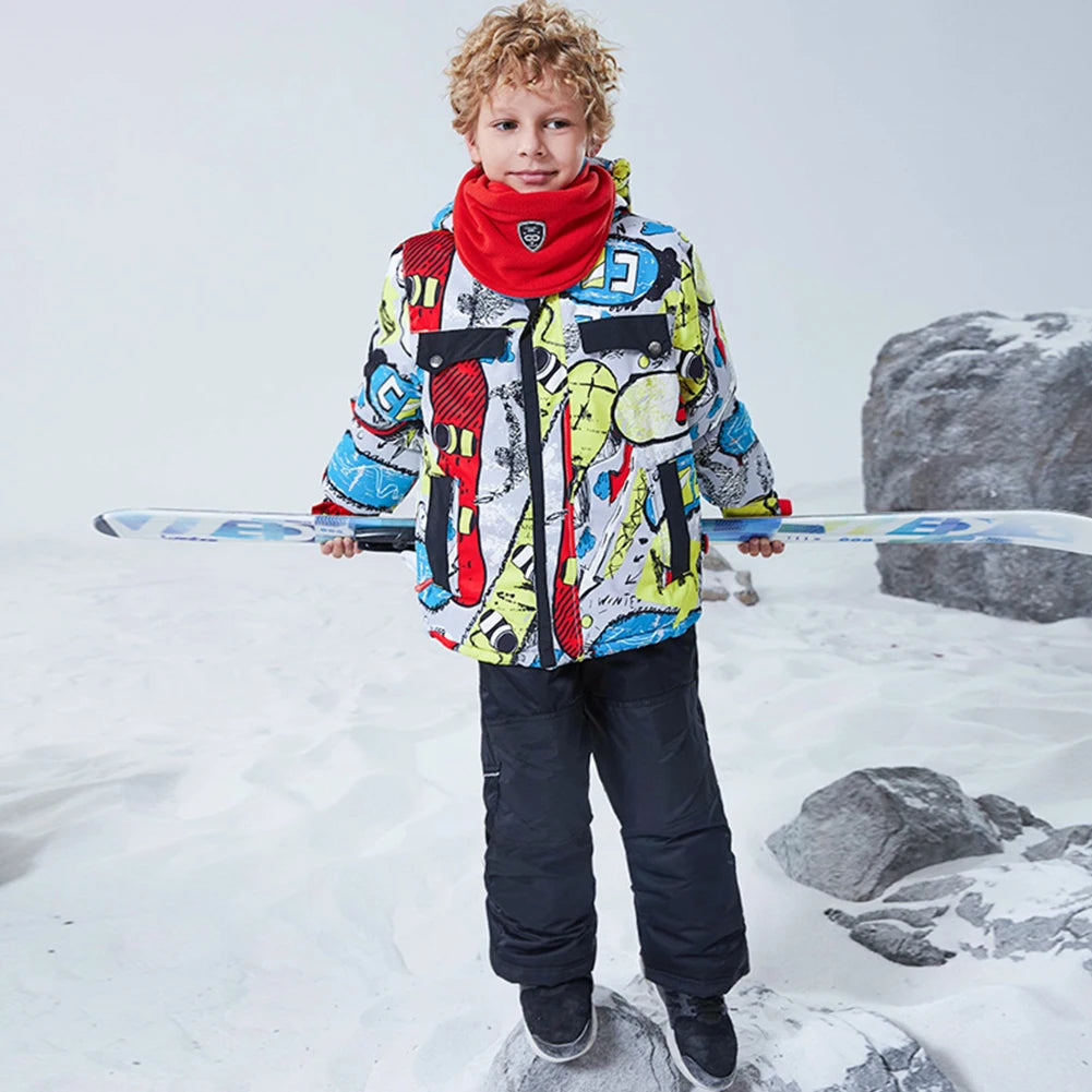 Children's Skisuits Boys Girls Winter Windproof Waterproof Warm Fleece Hooded Jacket Pants Skiing Suits Snowboarding Sports Wear