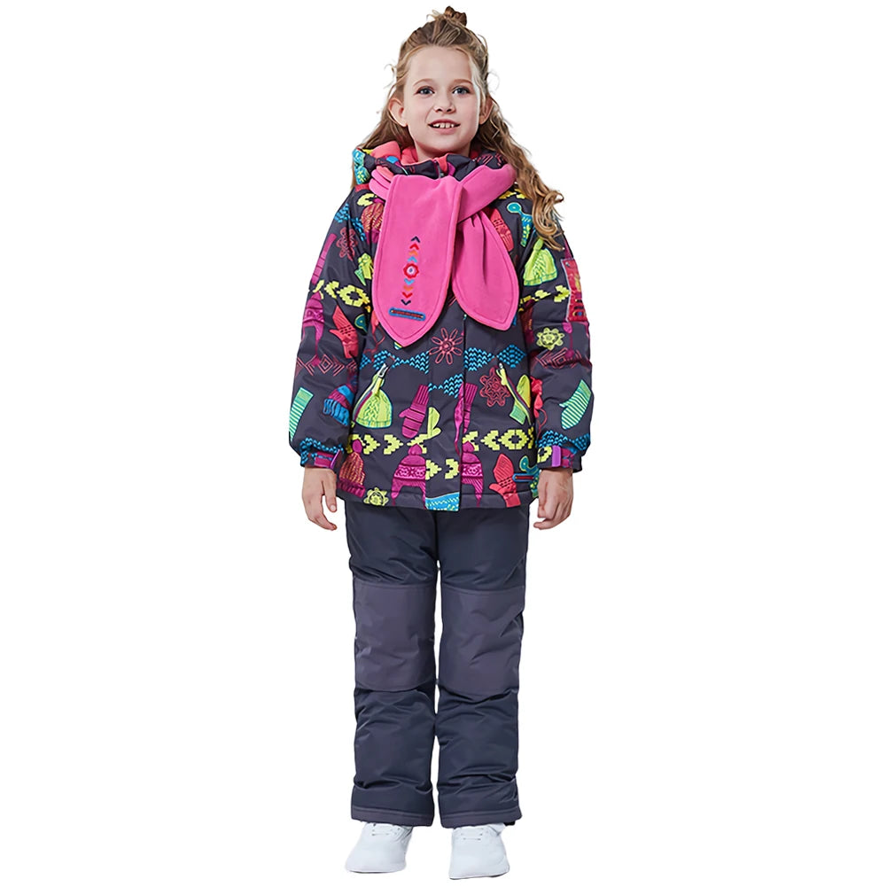 Children's Skisuits Boys Girls Winter Windproof Waterproof Warm Fleece Hooded Jacket Pants Skiing Suits Snowboarding Sports Wear