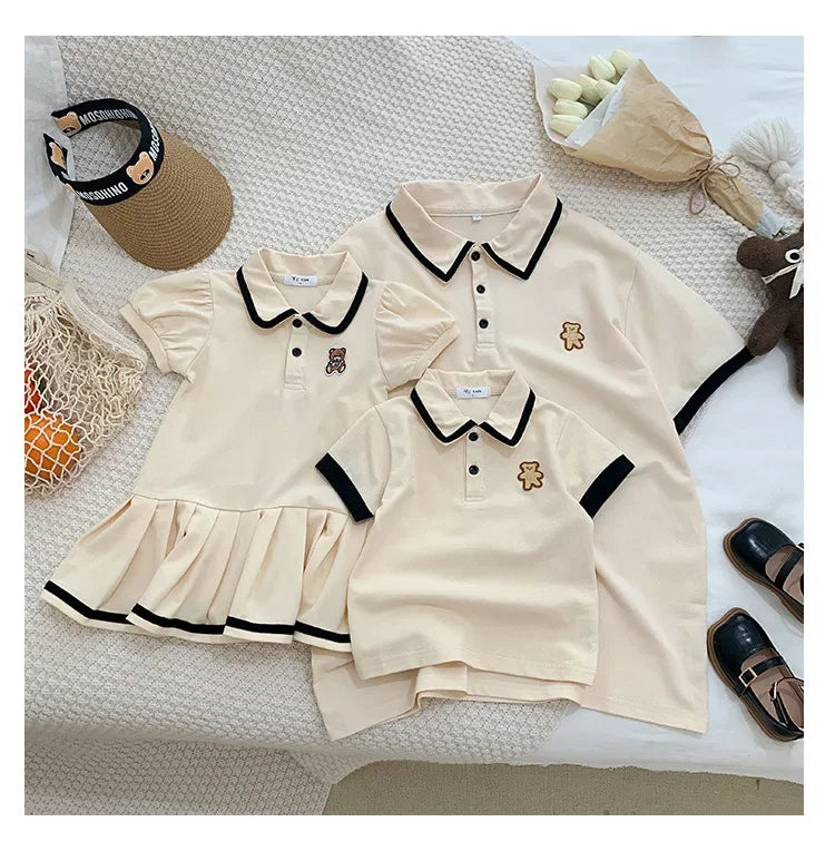 Family Clothing 2025 SummerFather Son T Shirt Mother Daughter Girl Dresses Women Dress Bear Brother and Sister Matching Clothes