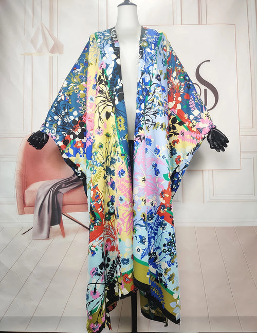 African Clothing For Women Oversized Elegant Lady Summer Bohomian Silk Cardigans Dashiki Evening Party Loose Kimonos For Holiday