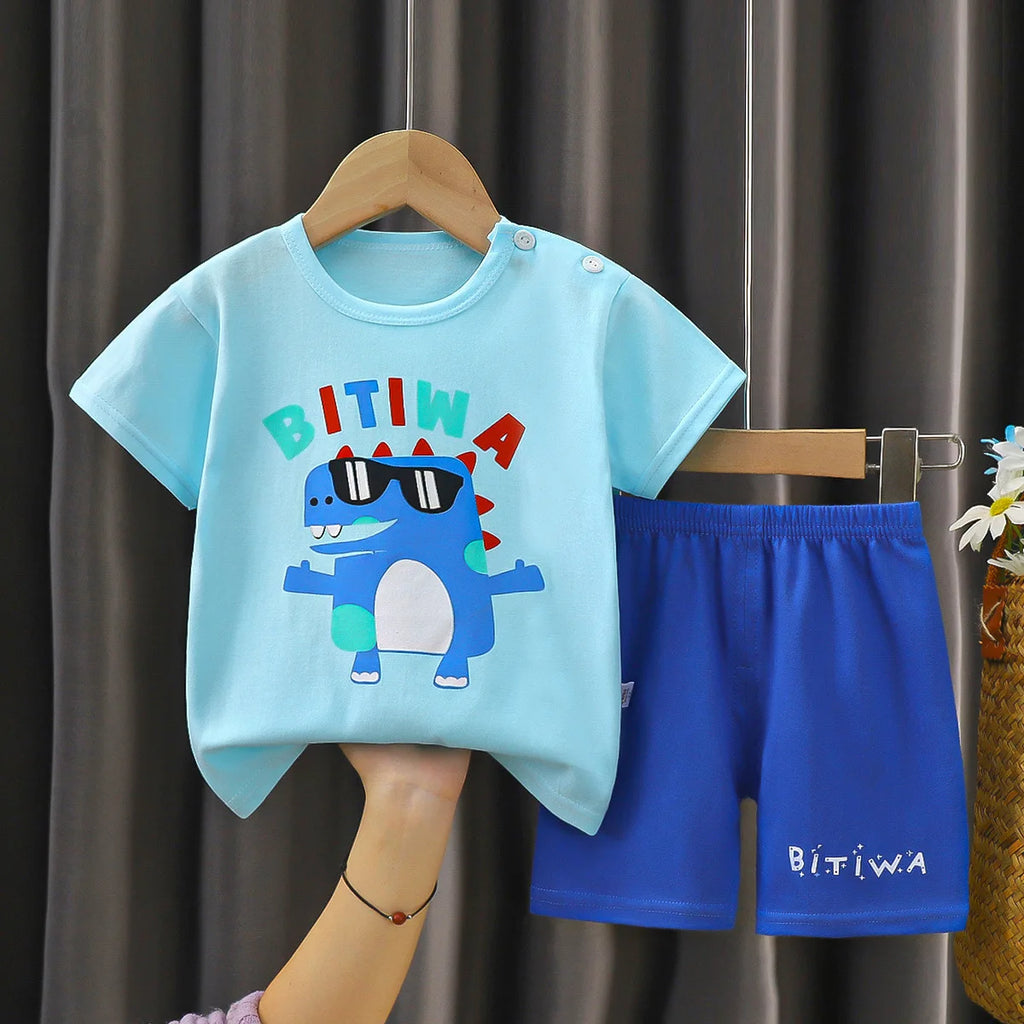 Cartoon Printed Clothing Pure Cotton Home Clothes 2 Piece Suits Toddler Fashion Cute Casual Tracksuits Contrast T-shirt+Shorts