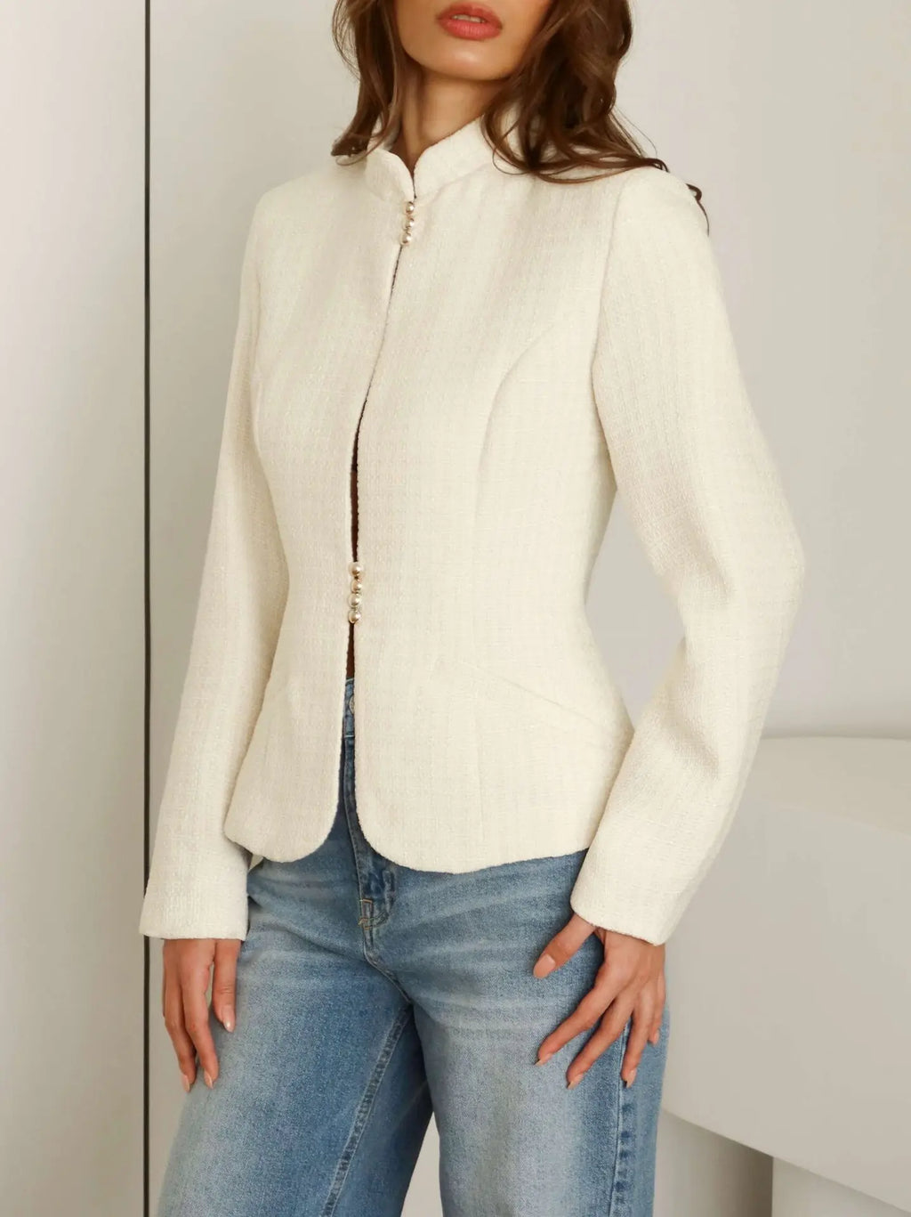 Women's Clothing 2026 Spring New Temperament Stand-up Collar Design Sense Slim Casual Suit Small Blazer