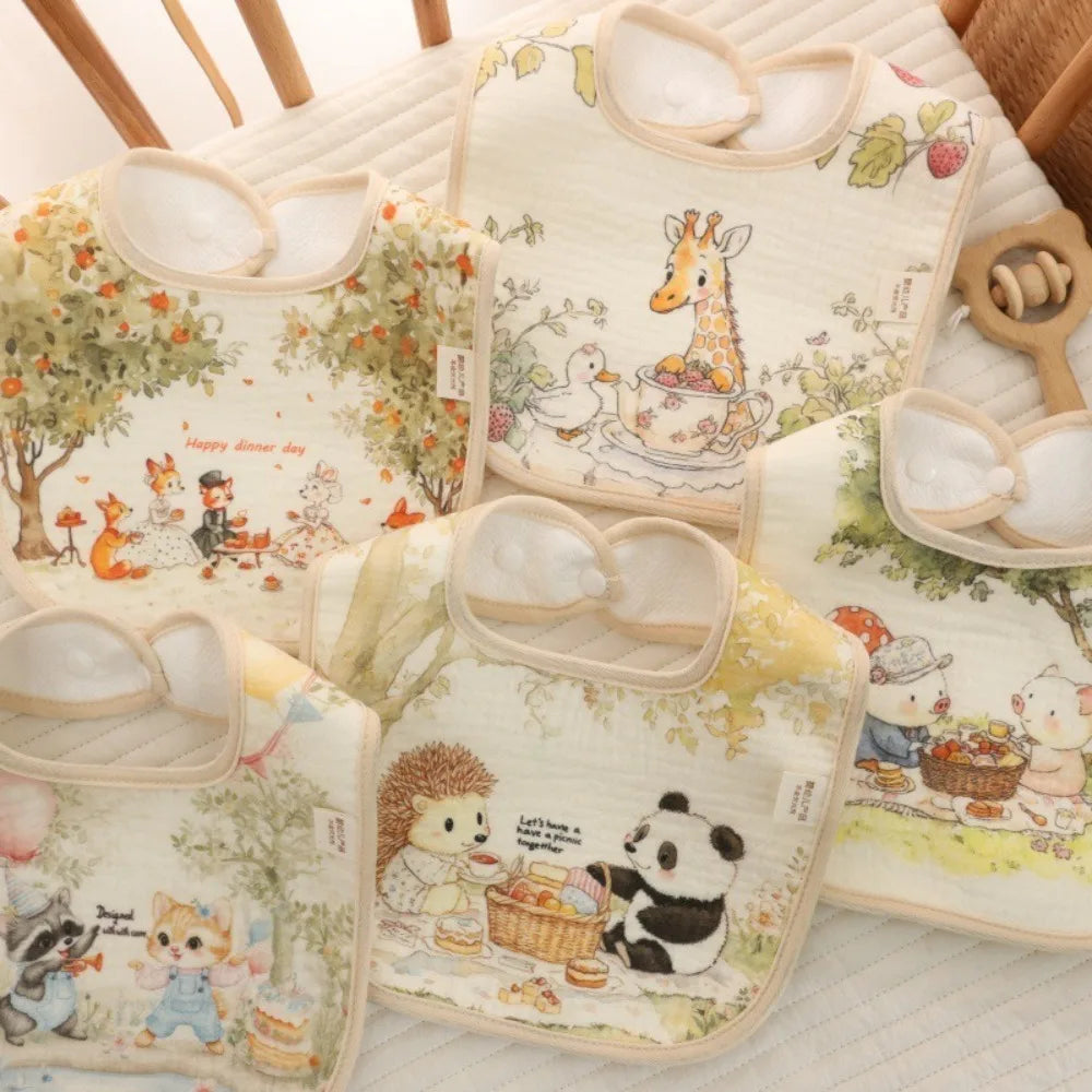 New Cotton Baby Bibs Waterproof Adjustable Neck Burp Clothes Absorbent Washable Saliva Towels for Girls Boys