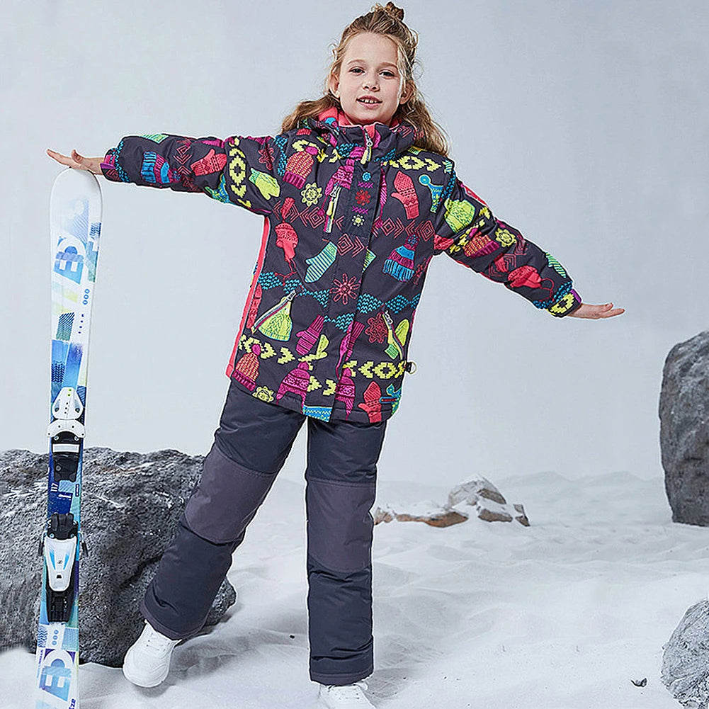 Children's Skisuits Boys Girls Winter Windproof Waterproof Warm Fleece Hooded Jacket Pants Skiing Suits Snowboarding Sports Wear
