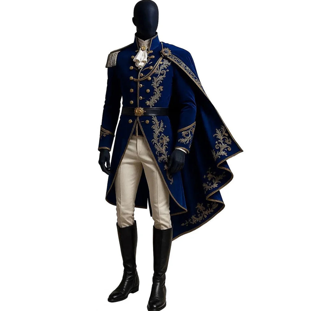 Gorgeous Victorian Rococo Baroque Costume Men Royal Prince King Aristocrat Gentleman Costume Medieval Knight Costume with Cloak