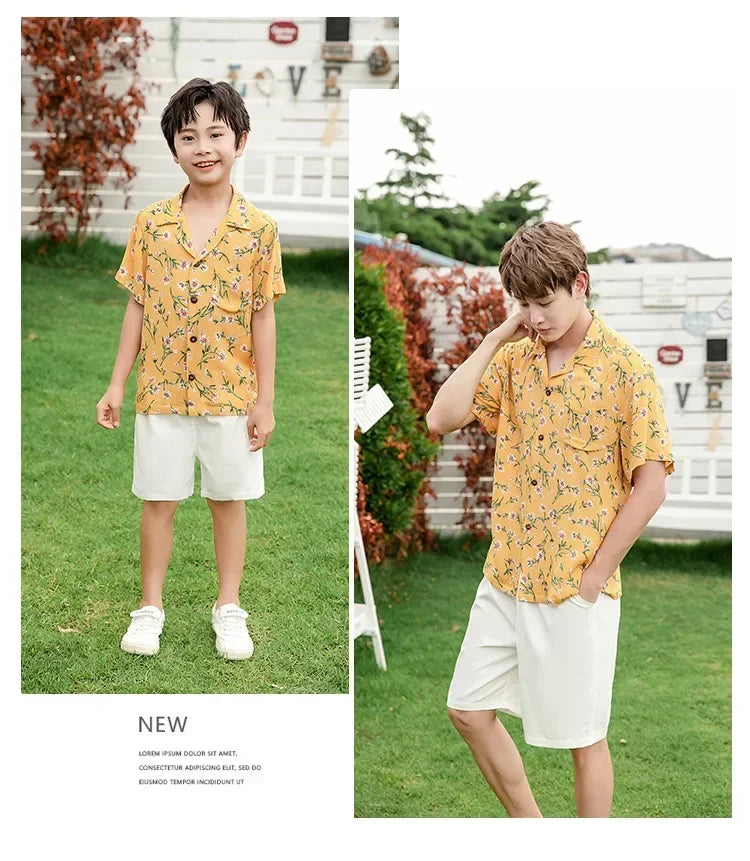 Family Parent Child Clothes Set Look Vacation Clothing FatherResort Floral Dress and Son Baby Beach Shirts Sets Mother Daughter