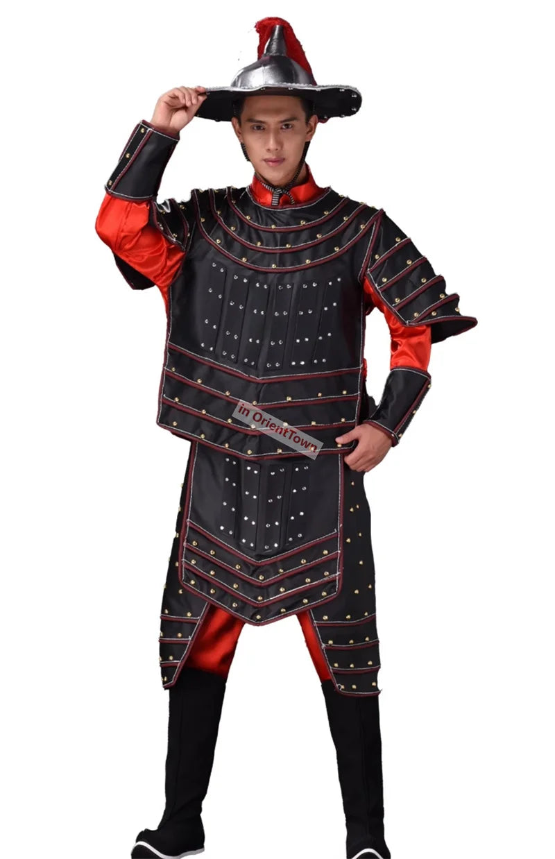 Ancient China Nan Bei and Ming Dynasty Clothing Male General Armor Stage Costume Black Warrior Battle Robe Performance Costume