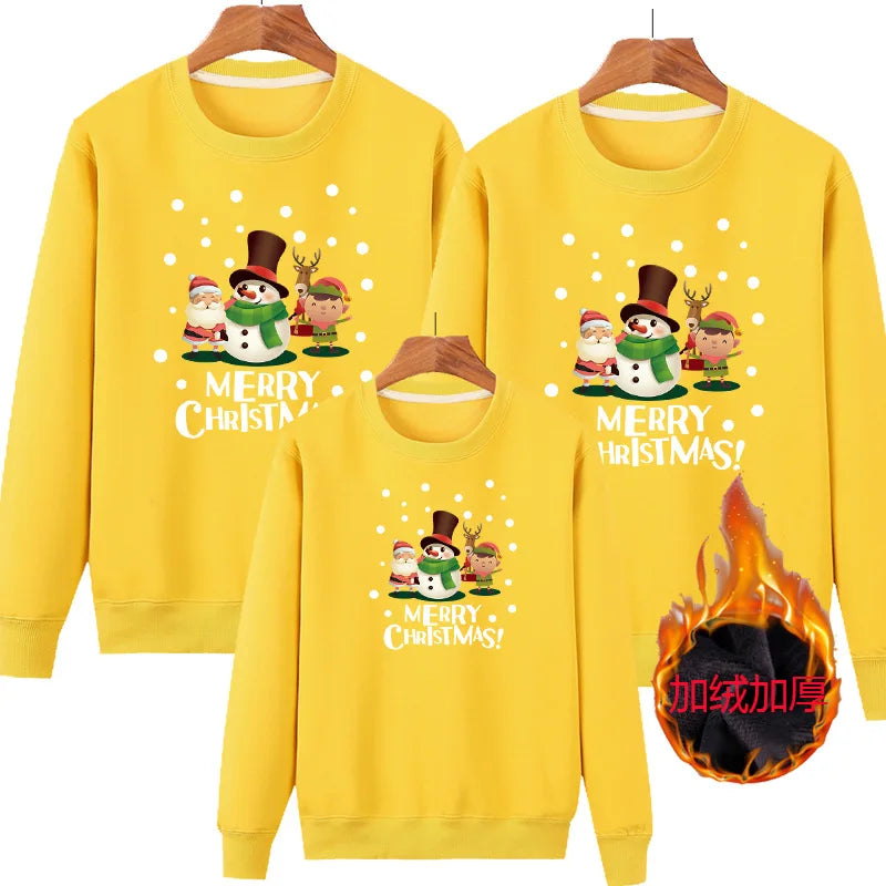 Family Matching Clothing Christmas Mother Daughter Warm Sweatshirt Father Son Cartoon Tops Autumn Winter Padded Thickened Clothe