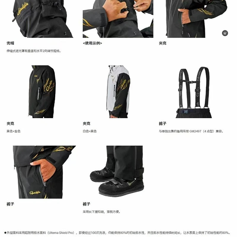 Gamakatsu Fishing Clothing Thin Three-layer Rubber Windproof Rainproof Jacket Rock Fishing Coat Overalls Two-piece Set GM-3772