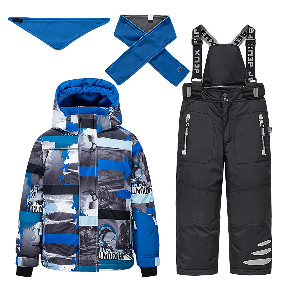 Children's Skisuits Boys Girls Winter Windproof Waterproof Warm Fleece Hooded Jacket Pants Skiing Suits Snowboarding Sports Wear