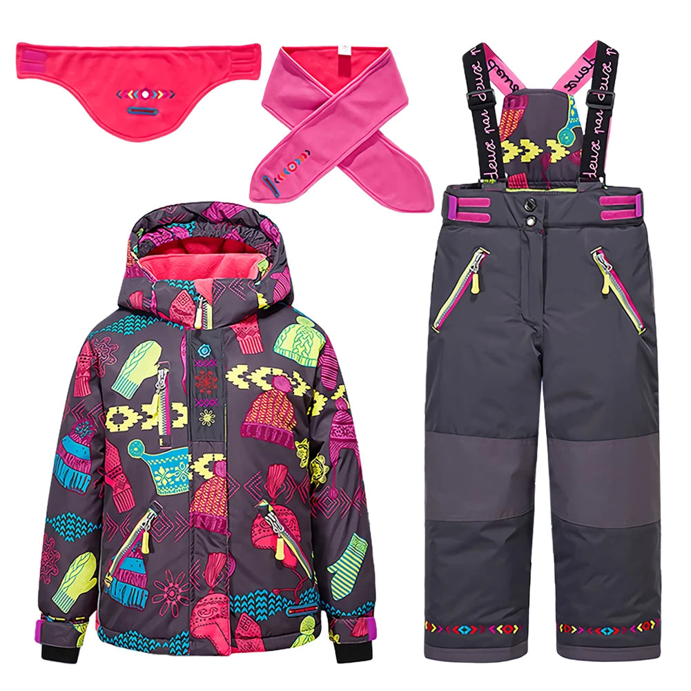 Children's Skisuits Boys Girls Winter Windproof Waterproof Warm Fleece Hooded Jacket Pants Skiing Suits Snowboarding Sports Wear