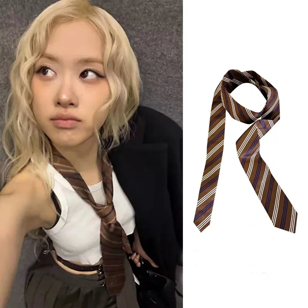 Clothing Decoration Korean Striped Tie Stripe Printed Shirt Tie Decoration Y2K Retro JK Uniform Necktie Daily
