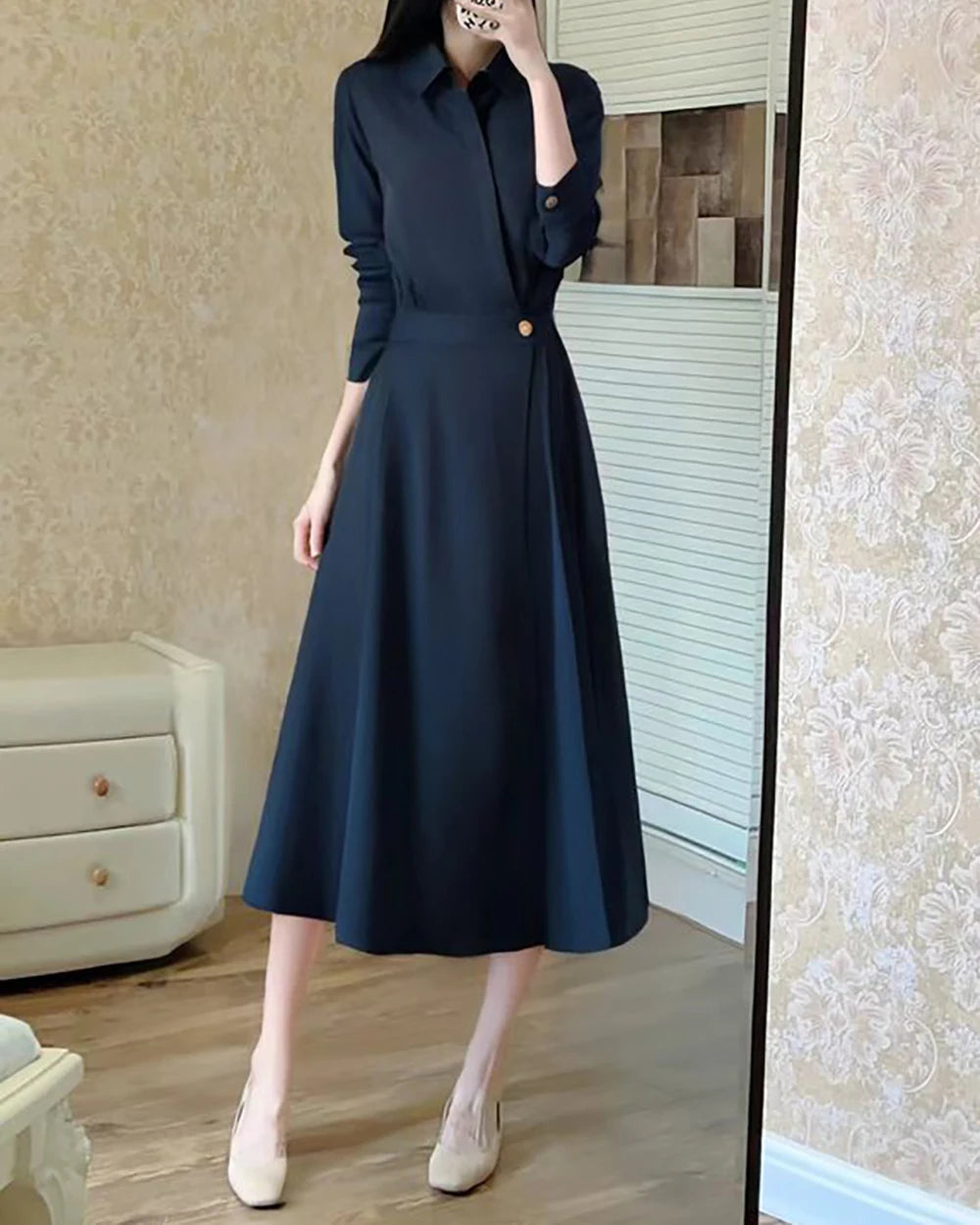 Women Shirt Dress Fashion High-End Elegant Temperament New Style commute Ladies Professional Long Skirt Suit Suitable for party