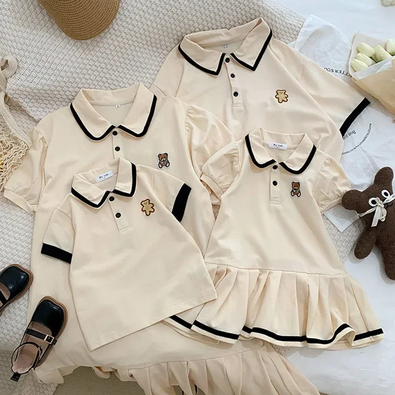 Family Clothing 2025 SummerFather Son T Shirt Mother Daughter Girl Dresses Women Dress Bear Brother and Sister Matching Clothes