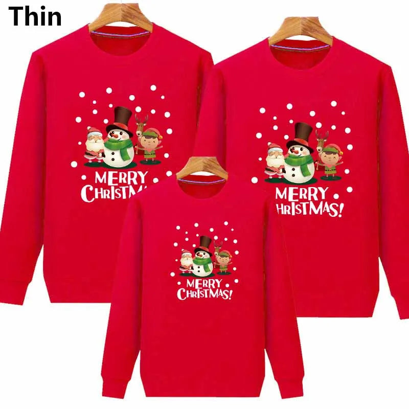Family Matching Clothing Christmas Mother Daughter Warm Sweatshirt Father Son Cartoon Tops Autumn Winter Padded Thickened Clothe