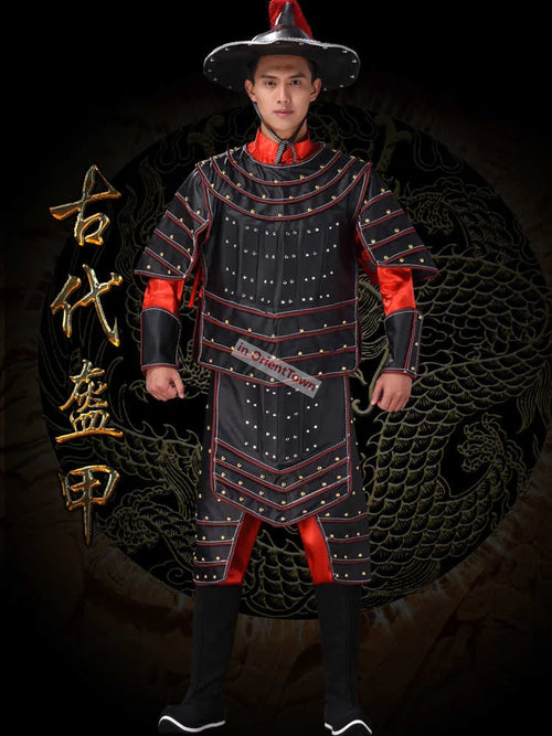 Ancient China Nan Bei and Ming Dynasty Clothing Male General Armor Stage Costume Black Warrior Battle Robe Performance Costume