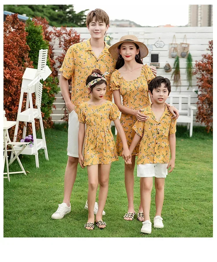 Family Parent Child Clothes Set Look Vacation Clothing FatherResort Floral Dress and Son Baby Beach Shirts Sets Mother Daughter