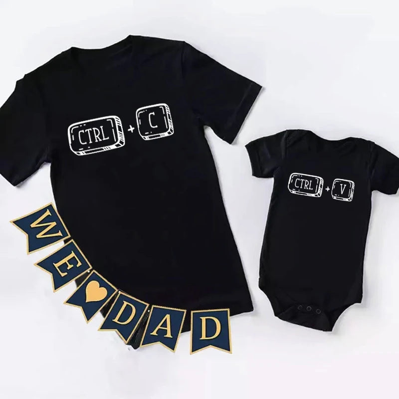 Ctrl+C and Ctrl+V Family Matching Clothes Funny Cotton Family Look Daddy Mommy and Me Kids Shirt Baby Bodysuit Father's Day Gift