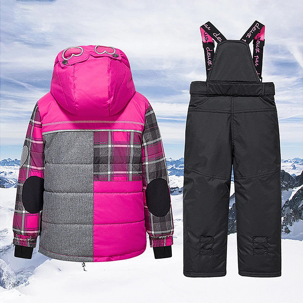 Children's Skisuits Boys Girls Winter Windproof Waterproof Warm Fleece Hooded Jacket Pants Skiing Suits Snowboarding Sports Wear