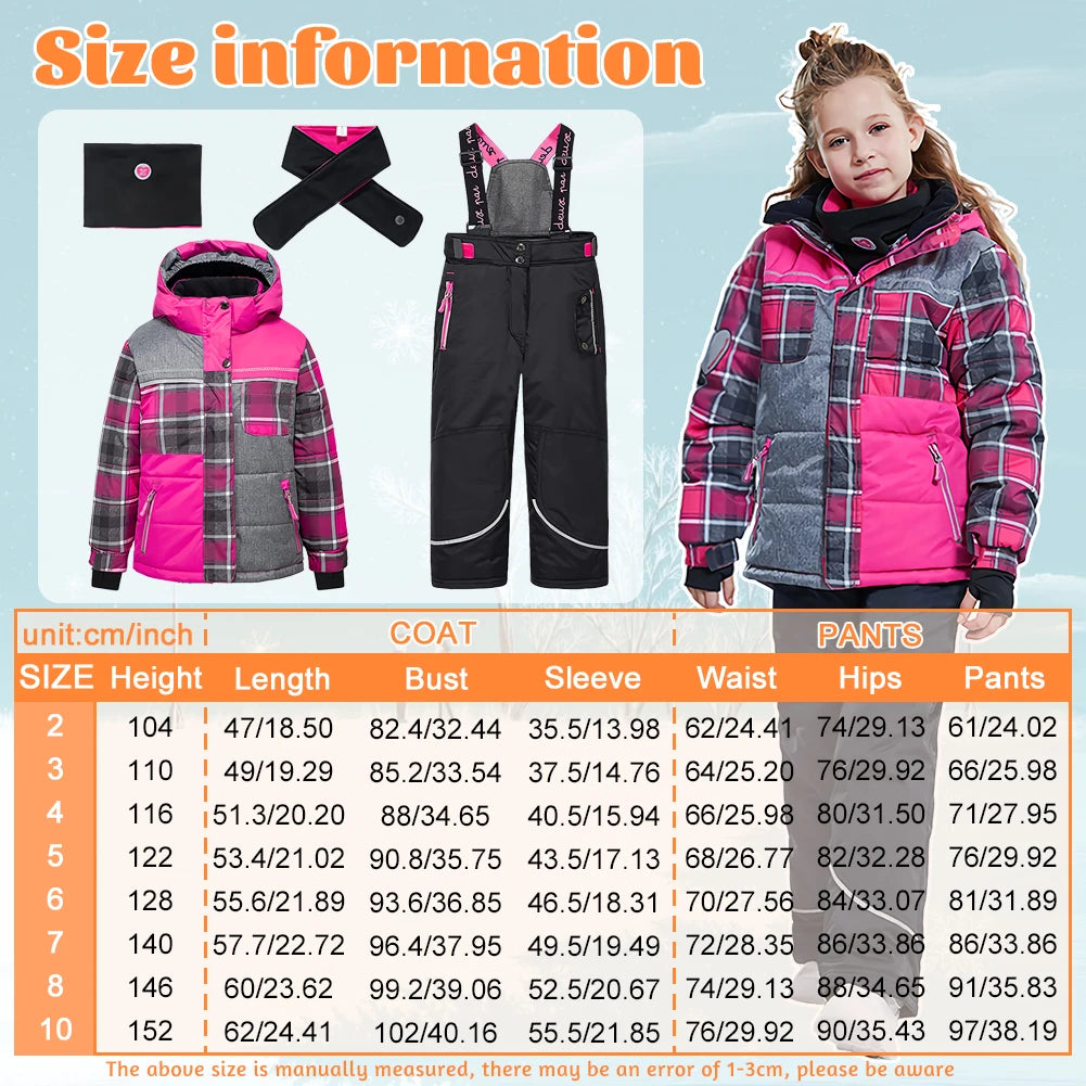 Children's Skisuits Boys Girls Winter Windproof Waterproof Warm Fleece Hooded Jacket Pants Skiing Suits Snowboarding Sports Wear