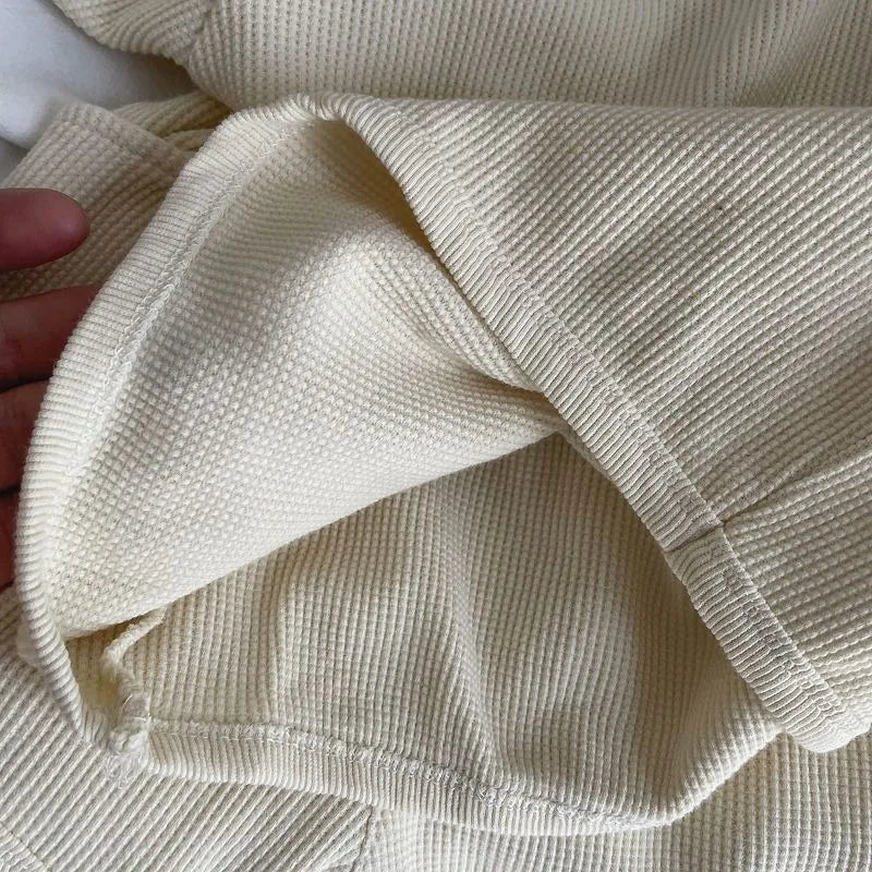 Children Clothing Set Korean Style Boys and Girls Short Sleeve Waffler Suit Muslin Baby Casual Kids Simple Solid Color Two Piece