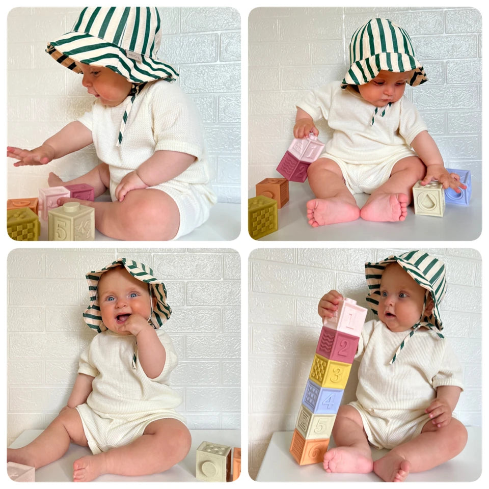 Children Clothing Set Korean Style Boys and Girls Short Sleeve Waffler Suit Muslin Baby Casual Kids Simple Solid Color Two Piece