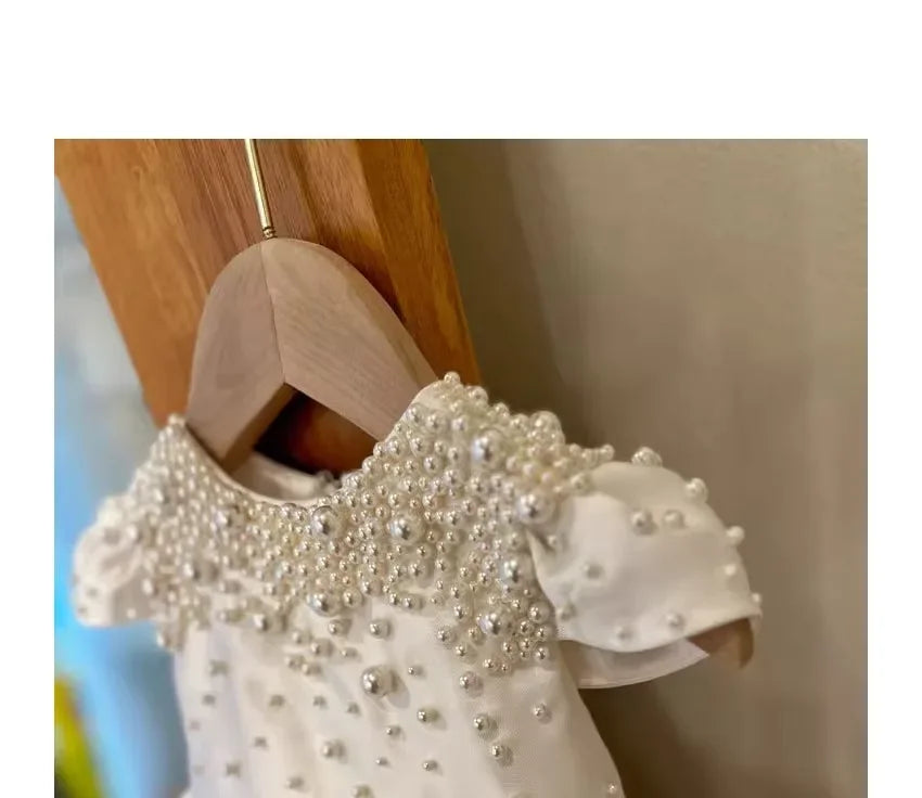 High End Handmade Baby Girl White Satin Dress Elegant Toddler Princess Dresses forCute Vestidos Birthday Party Wedding Clothes