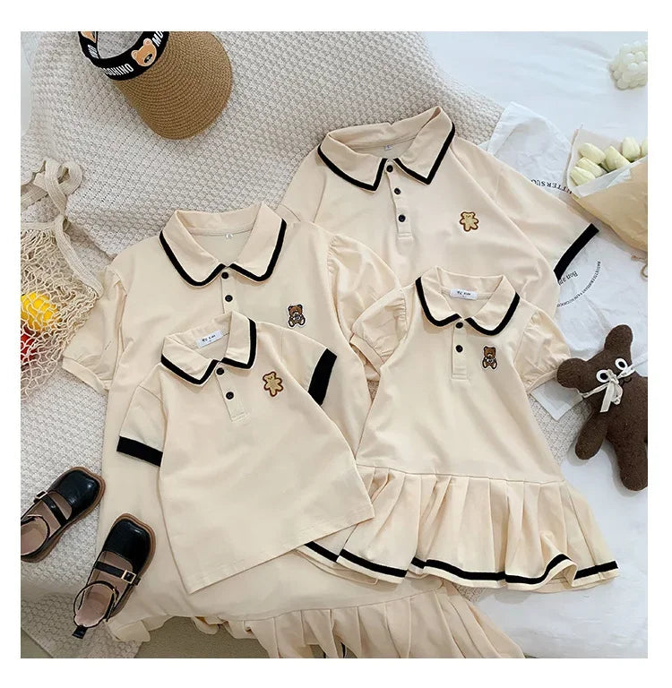 Family Clothing 2025 SummerFather Son T Shirt Mother Daughter Girl Dresses Women Dress Bear Brother and Sister Matching Clothes