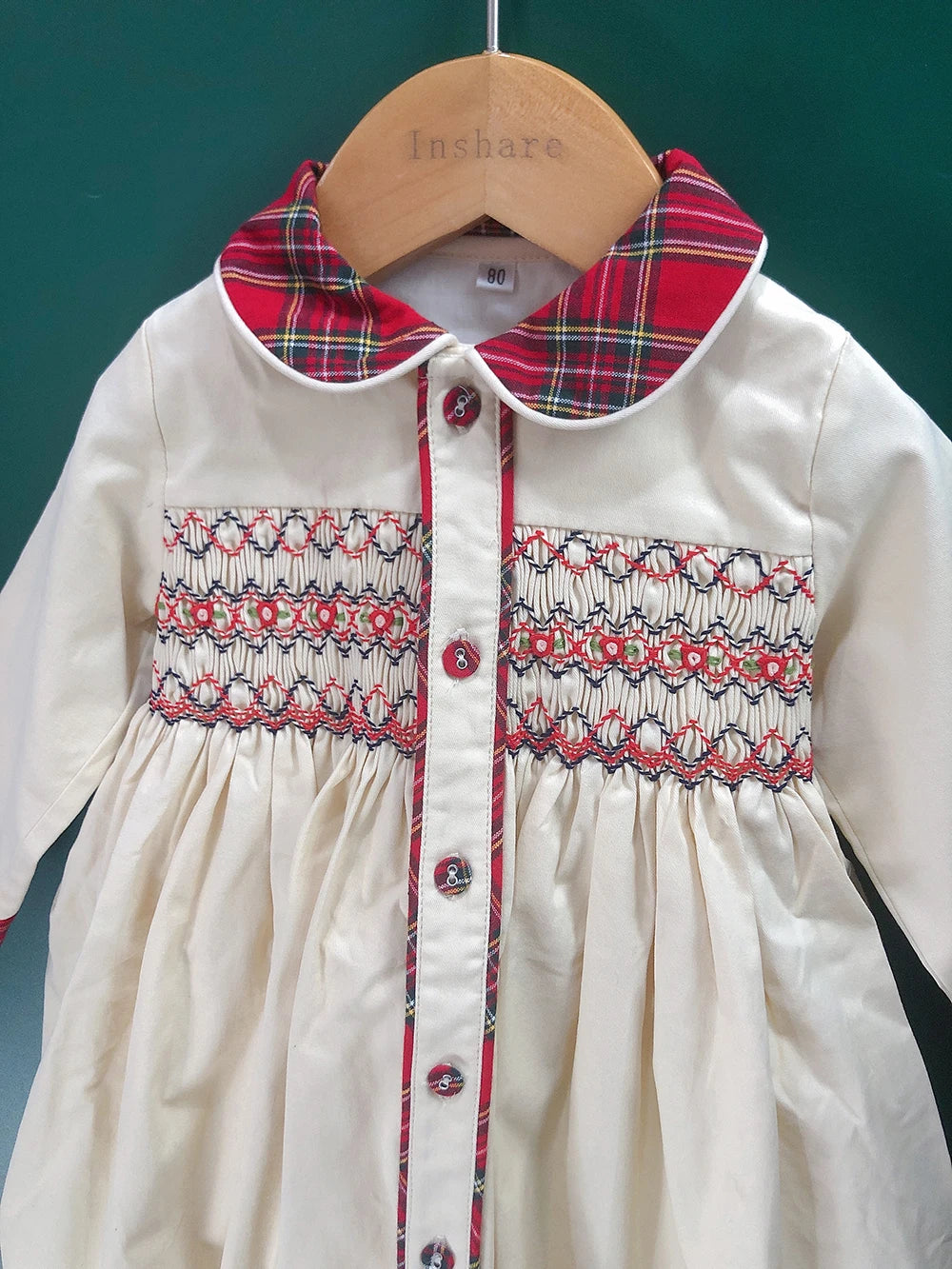 Children Holiday Clothing Boys and Girls Handmade Smocking Set and Dress Siblings Red Plaid Cotton Long Sleeve Holiday Outfits